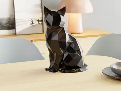 Low Poly Cat Statue – Modern Home Decor