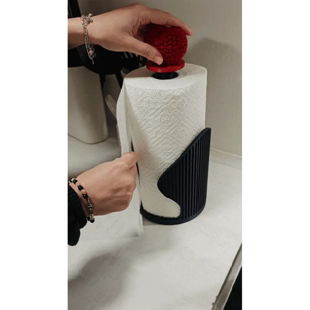 Kitchen Paper Towel Holder with Anti-Spin Lock + Customizable Topper (No Extra Hardware)