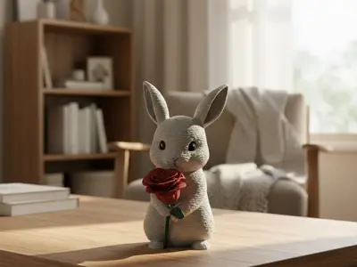 Cute Bunny holding a Rose