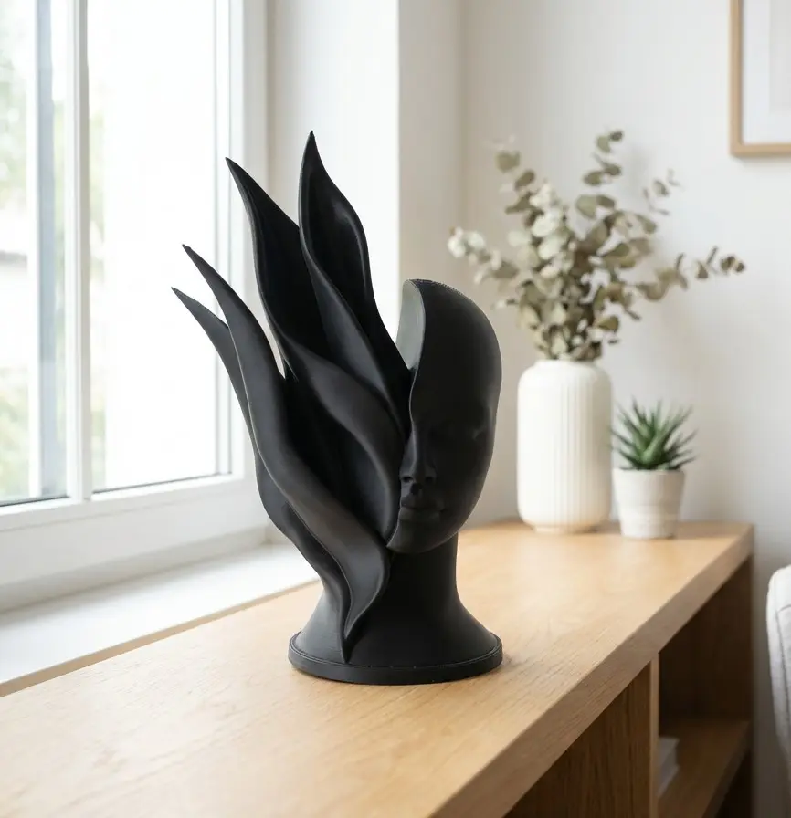 Stylized Black Female Bust with Flowing Hair