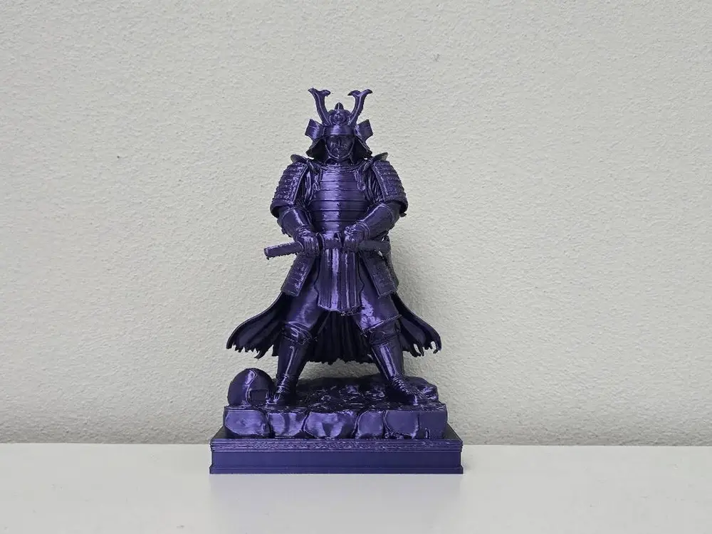 Purple Silk Samurai Warrior on Rock