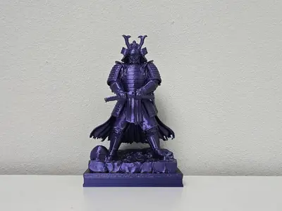 Purple Silk Samurai Warrior on Rock
