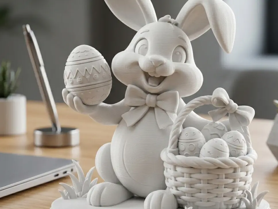 Happy Easter Bunny 3D Cartoon Rabbit with Basket