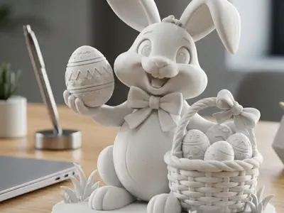 Happy Easter Bunny 3D Cartoon Rabbit with Basket
