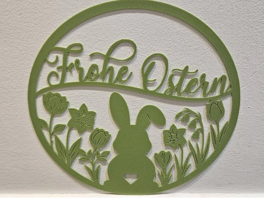 "Frohe Ostern" / "Happy Easter" Sign - Bunny & Spring Flowers
