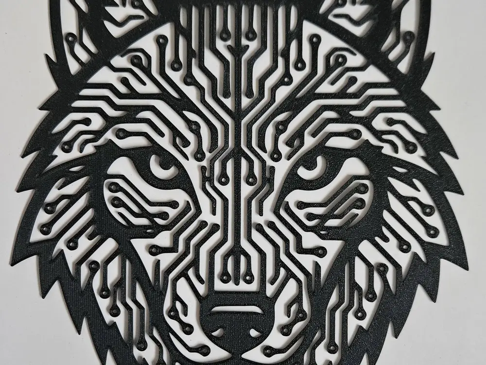 Cyber Wolf Wall Art – Geometric Circuit Board Design