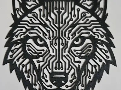 Cyber Wolf Wall Art – Geometric Circuit Board Design