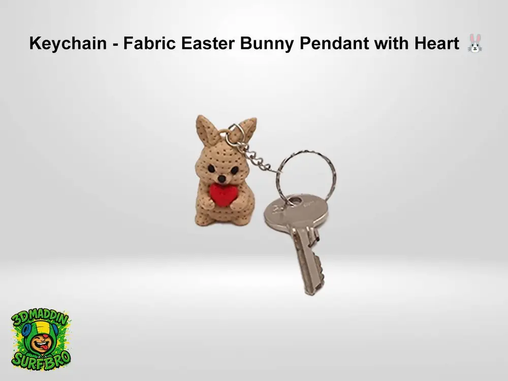 Keychain - Fabric Easter Bunny Pendant with Heart 🐰