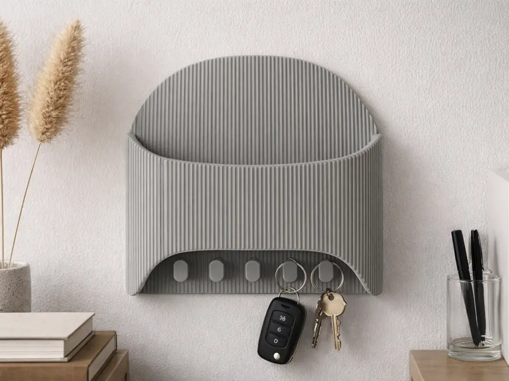 Minimal Wall Organizer Shelf — Storage Pocket with Hooks