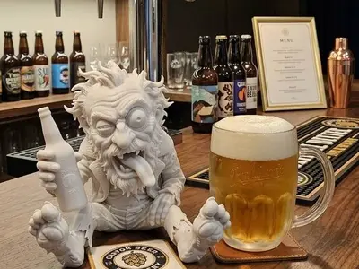 Old man - alcoholic, cheerful bar decoration