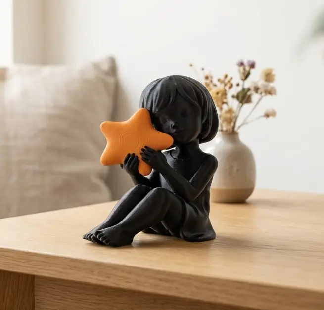 Star Hug Girl Sculpture — Home Decor Figurine