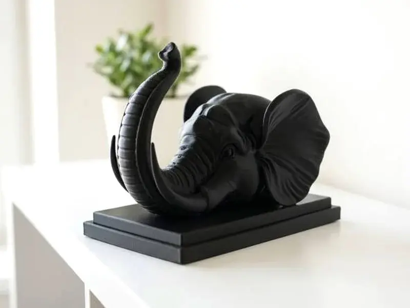 Elephant Bust Sculpture with Raised Trunk