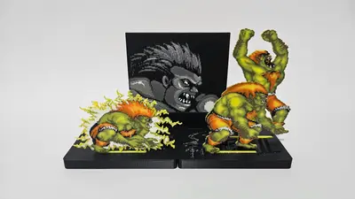 Blanka Street Fighter 2 Pixel Art Figure