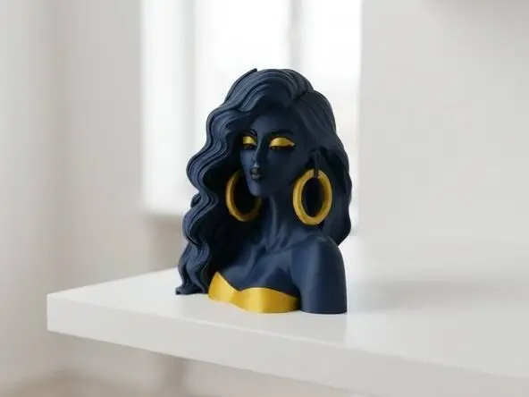 Stylized Female Bust with Hoop Earrings