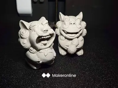 石狮一对: 好事（柿）发（花）生 / Good Things Happen