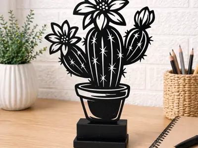 Blooming Cactus Silhouette with Stand