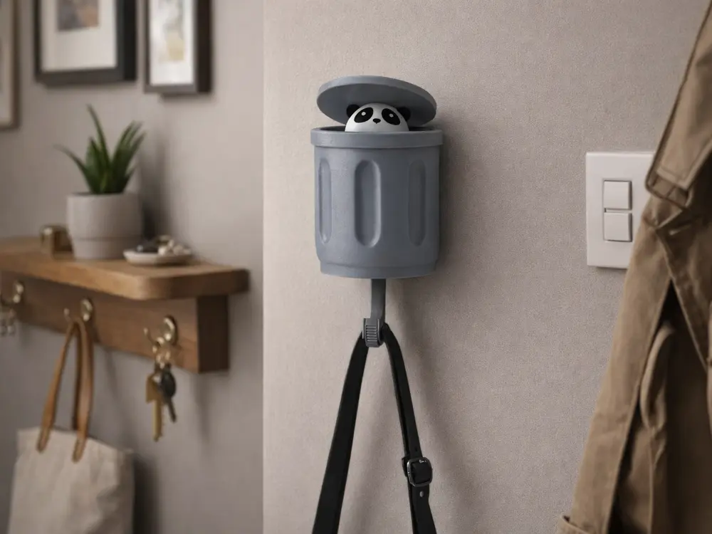 Peeking Panda Trash Can Key Hook with Pop-up Mechanism