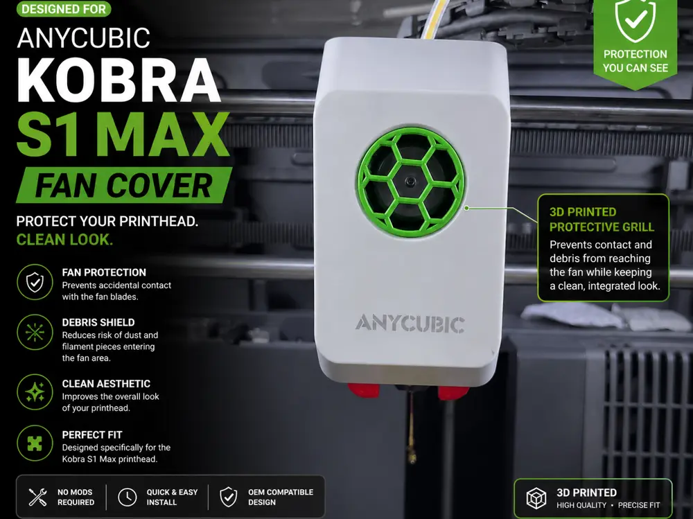 Anycubic Kobra S1 Max Fan Cover | 3D Printed Protective Grill | Clean Look & Debris Protection