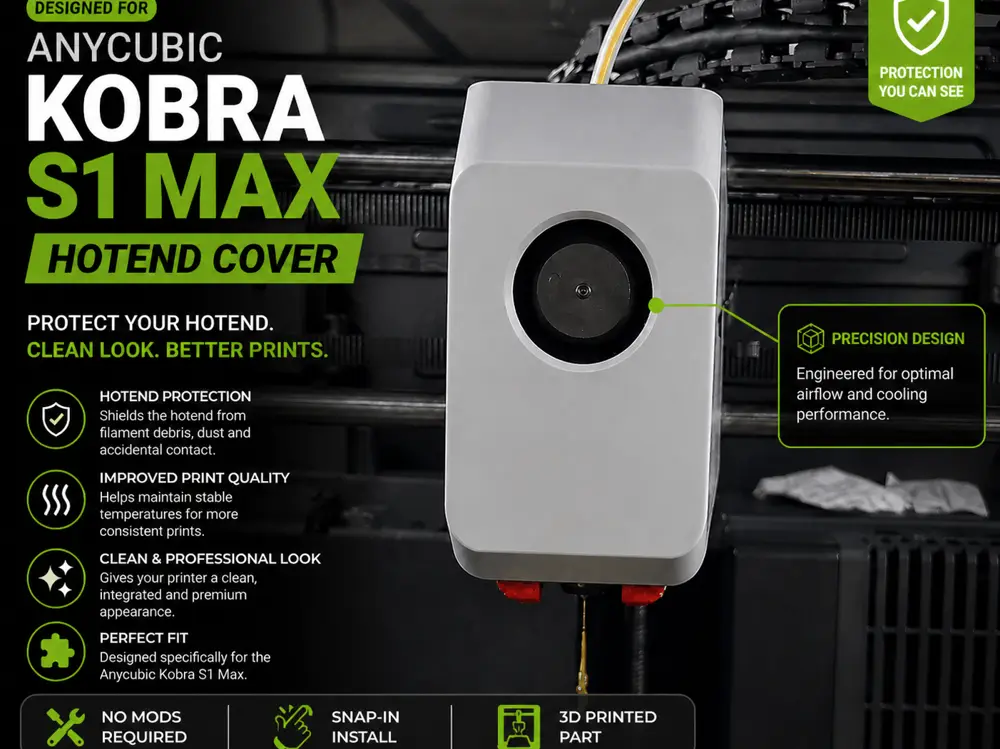 Anycubic Kobra S1 Max Hotend Cover – 3MF Ready | ASA / ABS | Clean Look & Fan Protection