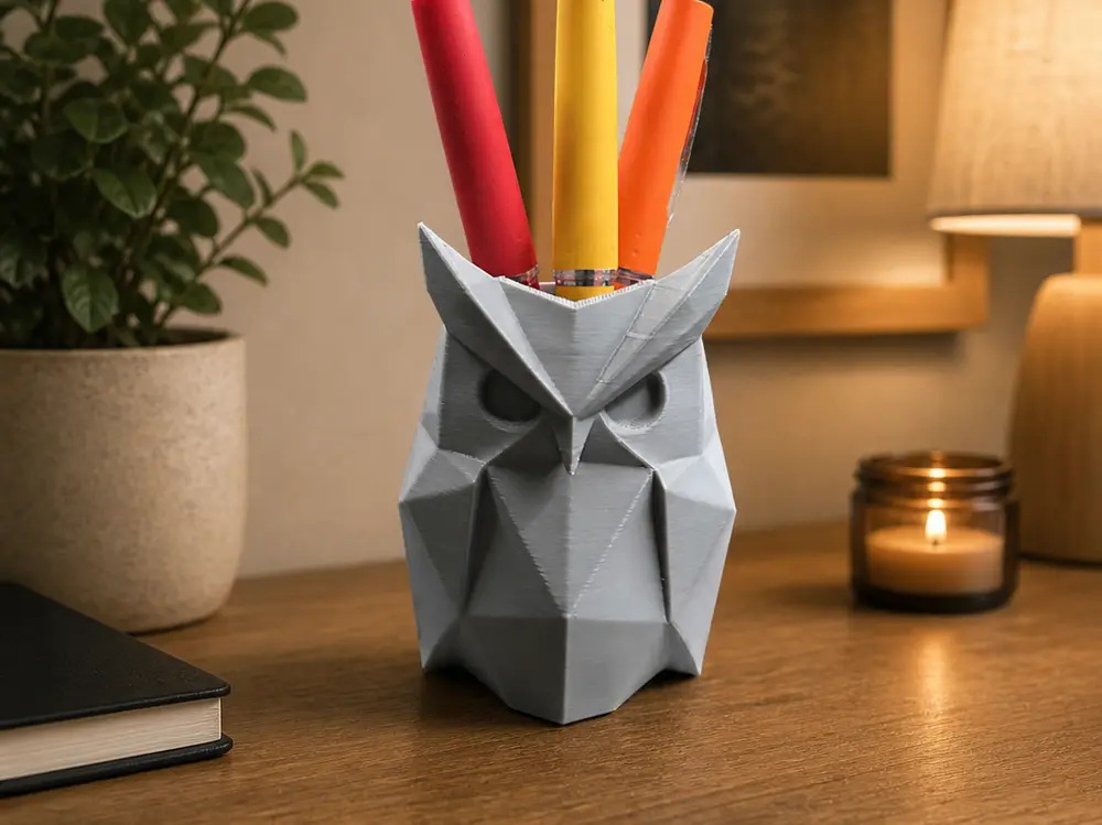 Modern Owl Pencil Holder – Low Poly Desk Organizer