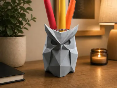 Modern Owl Pencil Holder – Low Poly Desk Organizer
