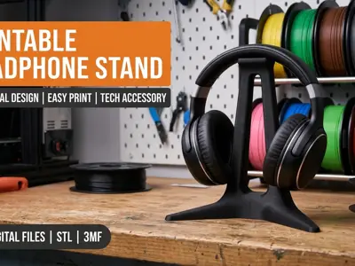 Modern Headset Holder - Gaming Desk Setup Decor - Easy Print Vertical Headphone Stand