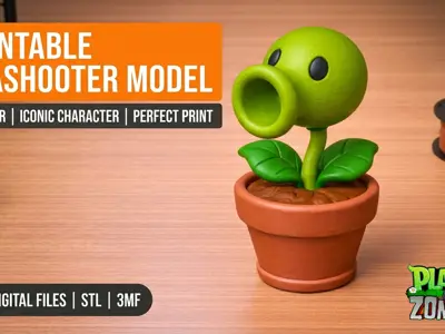 Plants vs Zombies Peashooter Model - 3D PVZ Fan Art - Cute Gaming Desk Decor STL