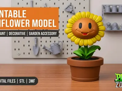 Plants vs Zombies Sunflower Model - 3D PVZ Fan Art - Cute Gaming Desk Decor STL