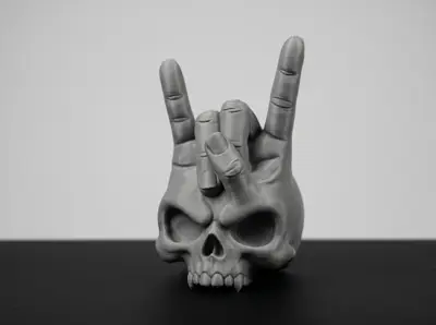 Rock On Skull Figurine