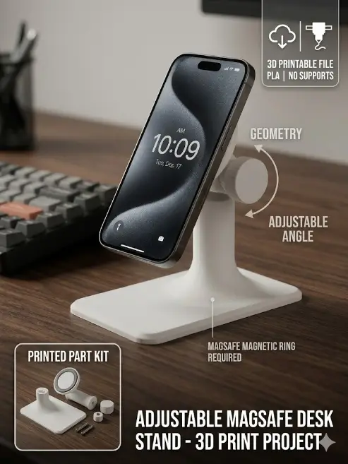 Adjustable iPhone Stand with MagSafe Mount (Easy Print)