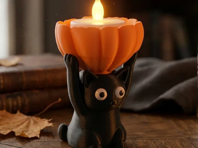 Cozy Little Black Cat LED Tealight Holder