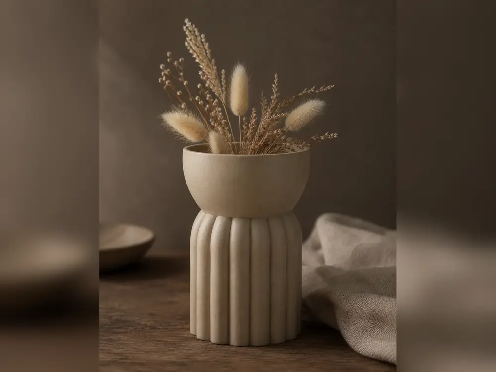 Ribbed Bowled Column Vase
