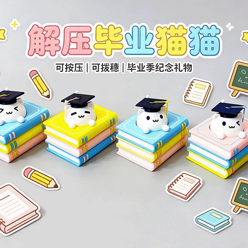 解压毕业猫猫｜可拨穗学士帽｜毕业季纪念礼物Stress Relief Graduation Kitty | Pressable Graduation Cat with Movable Tassel