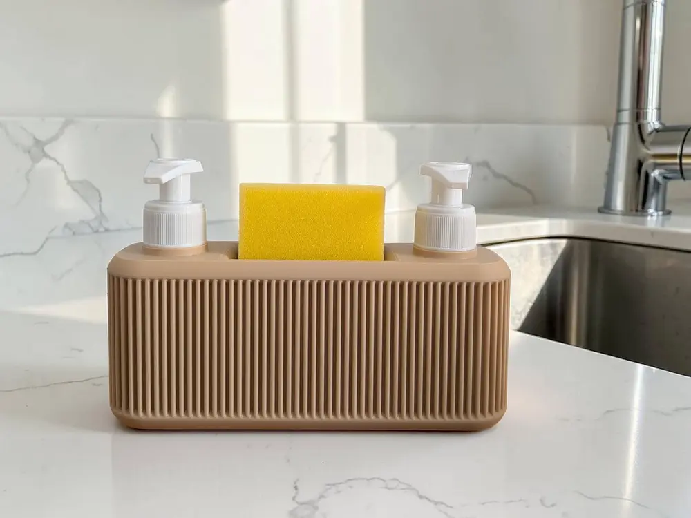Dual kitchen liquid dispenser with sponge holder