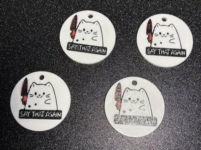 Keychain Cat with a Knife – "Say That Again" (Double-sided, Multicolor)