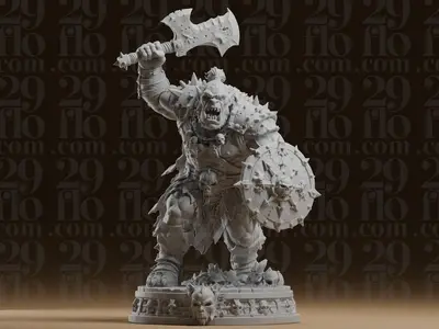 #306_1 Orc Berserker Warrior with Axe and Shield Statue