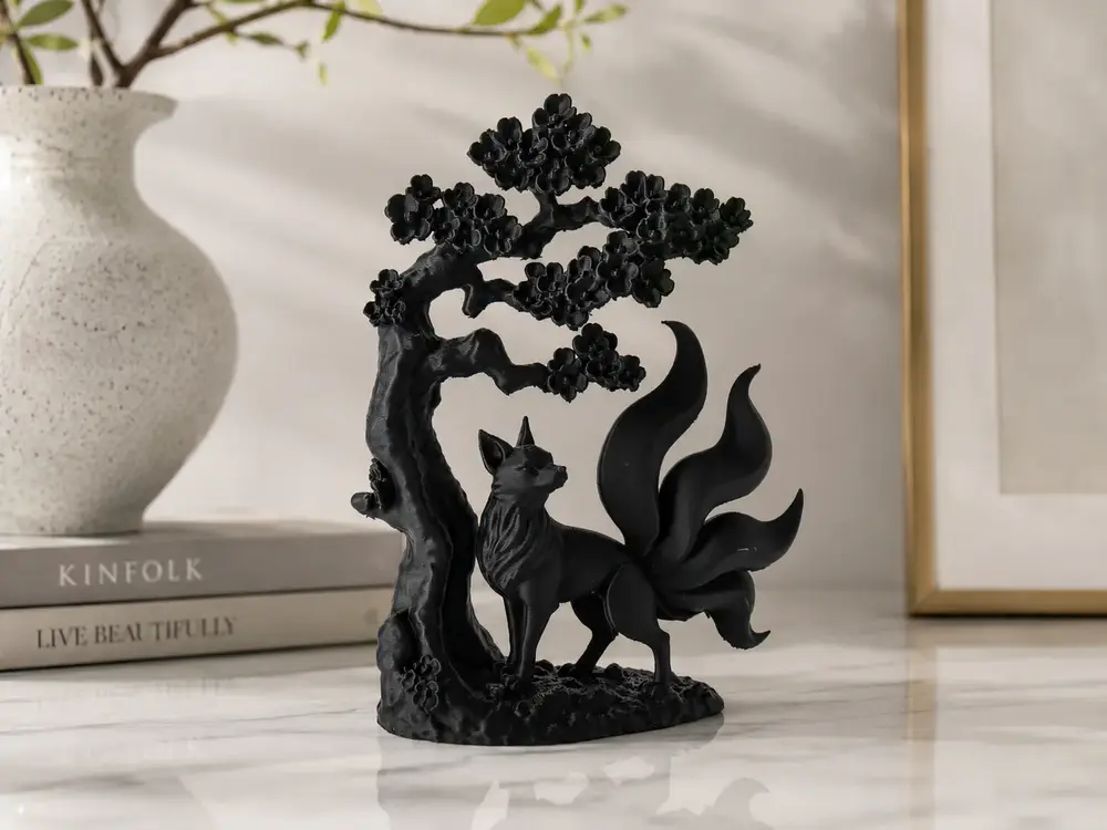 Kitsune Fox Sakura Tree Sculpture