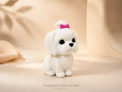 Cute Maltese Puppy Figurine - Kawaii Dog Figurine