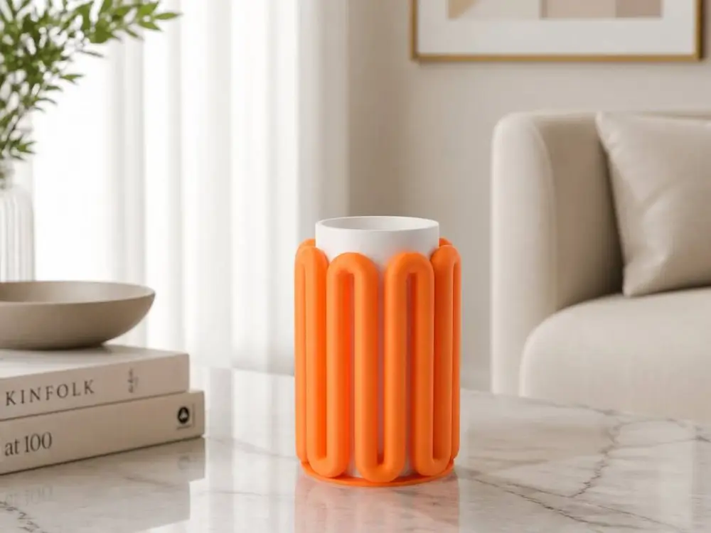 Orange Loop Vase - Contemporary Geometric Design