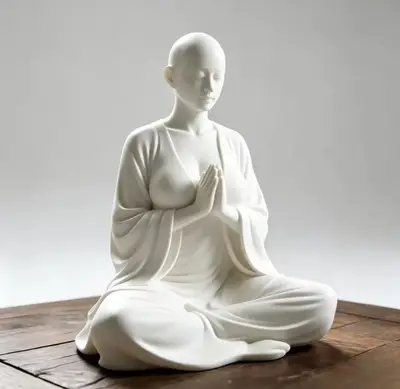 Minimalist Zen Nun - Meditating Female Monk Statue