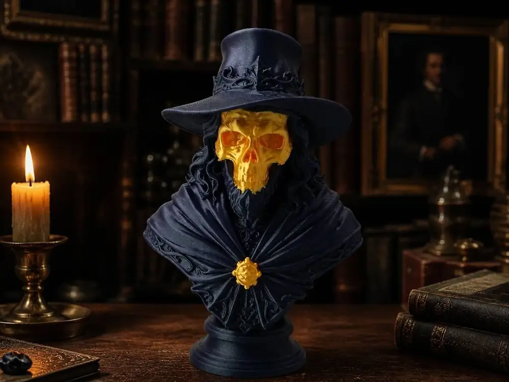 Golden Skull Gentleman Bus - Gothic Horror Statue