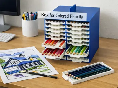 Box for colored pencils with drawers