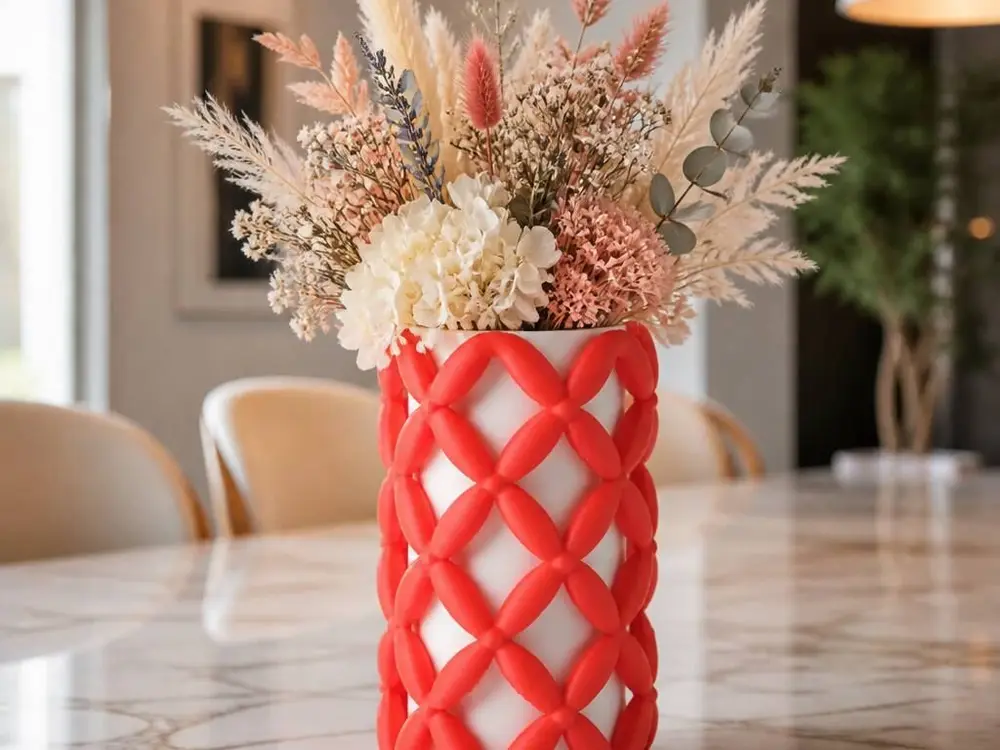 Red Lattice Vase - Modern Decorative Flower Vase