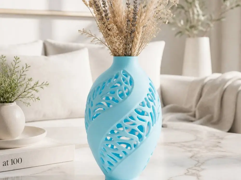 Blue Leaf Lace Vase - Decorative Cutout Flower Holder