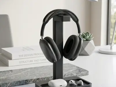 Minimalist Dual-Purpose Headphone Stand & Desk Organizer