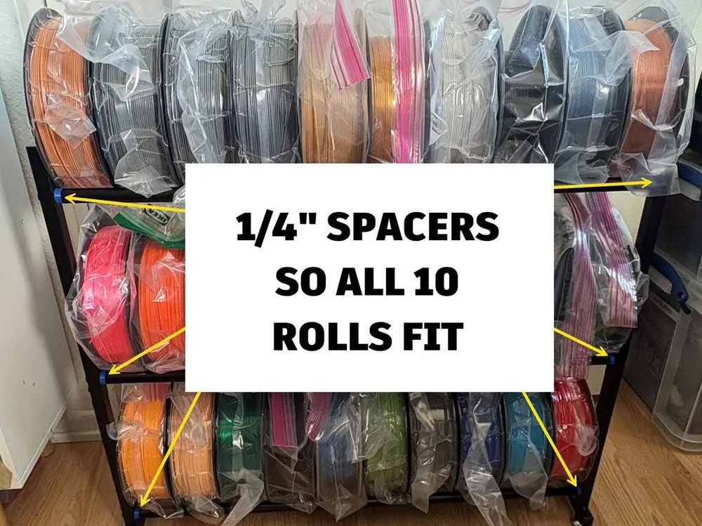 Spacers for 3 tier filament spool rack full 10 rolls
