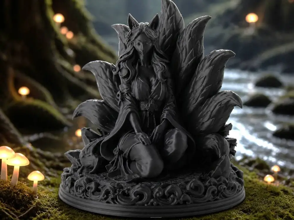 Nine-Tailed Kitsune Figure in Elegant Fantasy Style