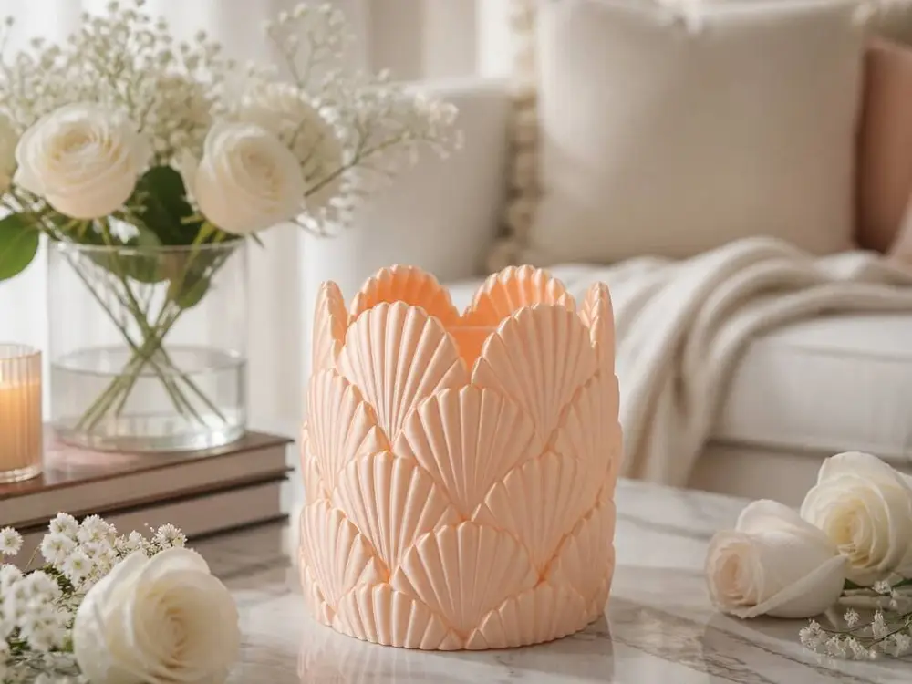 Peach Seashell Vase - Coastal Shell Decorative Vase