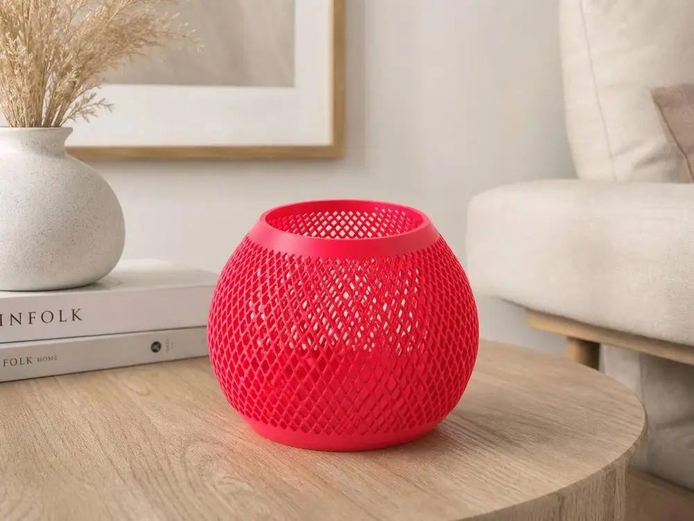 Red Lattice Bowl Modern Openwork Decorative Basket