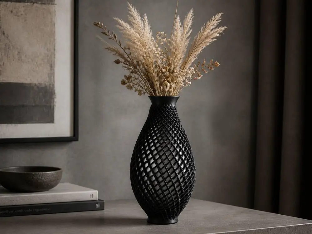 Black Spiral Lattice Vase Modern Geometric Decor